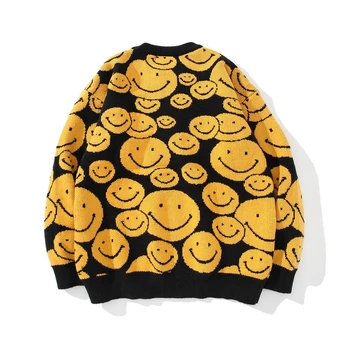 FOJAGANTO Мъжки oversize пуловер 2021Autumn Зимни Върхове Усмивка Карикатура на Облекло за Хип-хоп Градинска облекло Пуловер Harajuku Мъжки Пуловер