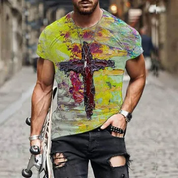 Cross 3D Print T Shirt For Men Elements Street Style Short Sleeve Trend Tees Women Summer Fashion Cool Men Hip Hop T Тениски