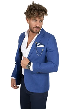 DeepSEA Male Blue Luxury Blazer Jacket Slim Fit Highquality One Button Business, Formal, абитуриентски бал, Парти, небрежно 2002222
