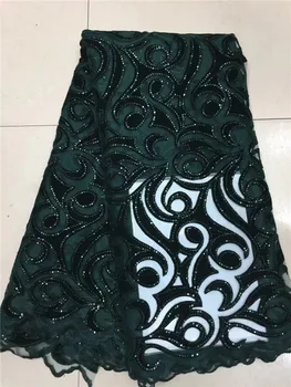 (5 ярда/лот ) Нов висококачествен изумрудено зелено кадифе Африка тюл, дантела френска чиста лейси плат с пайети за вечерните рокли 2019
