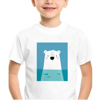 Корейски Тенденция Дрехи за момичета Сладко полярна мечка Карикатура тениски Лятото Нов Стил на Детски Дрехи Бебешки Момчета Деца Тениска