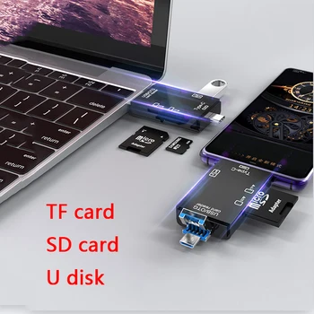 3 In 1 Card Reader USB2.0 Type C To Micro SD TF Dual Slot External Flash Smart Memory Card OTG Адаптер за Аксесоари За Лаптопи