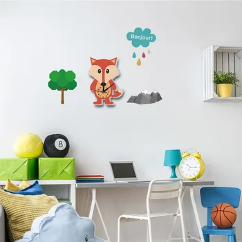 Fox Cartoon Unique Kids Clock Wall Sticker Модерен Дизайн, Slient Quartz Wood Reloj de Pared Детска Стая, Спалня Декорация на дома