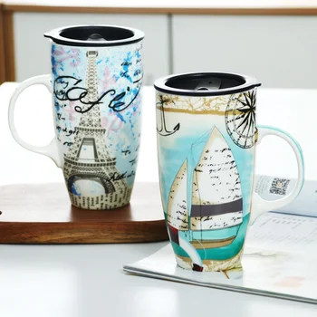 Европа красиви чаши за кафе и чаша керамична чаша с капак kawai чаша Двойка подарък пътуване голям капацитет чаши чаша чаша едро