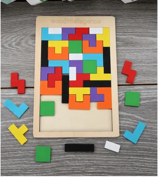 Цветни Tangram Jigsaw 3D Пъзел Монтесори Дървени Детски Подаръци, Играчки Тетрис Игри Интелигентно Образование За Деца от Предучилищна Възраст