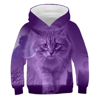 2021 Kids 3D Hoodie Cat Figure Sweatshirt С дълъг Ръкав Children Cloth Boys/Girl on Cool Върховете 4-14T