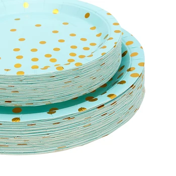 Бронз грах синьо комплект съдове за готвене хартиена чаша хартиена чиния за еднократна употреба прибори, за да проверите за рожден ден украса