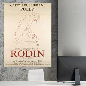 RODIN Vintage Exhibition Poster, Modern Wall Art, Mid Century Modern Art Print Print Museum, Paris Wall Art, Wall Art Prints,