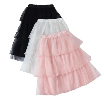 Baby Girl Black Tutu Skirt Памук, Дантелени Поли за момичета Solid Tule Skirt Момиче Spring Birthday Party tutu Skirt Възраст от 4 до 12 години