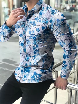 Camisas florales de manga larga de Otoño de 2021 para hombres camisas estampadas против flores de corte delgado para hombres cam