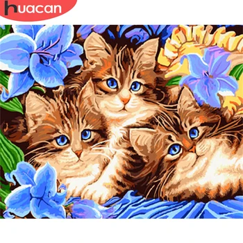 HUACAN Flower Cat Painting By Numbers Animals Drawing On Canvas Комплекти Home Decoration HandPainted Gift направи си САМ