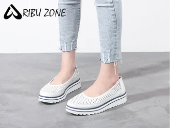 RIBU ZONE дамски обувки на равна подметка бели плитки обувки с плоско дъно за лятото R09001
