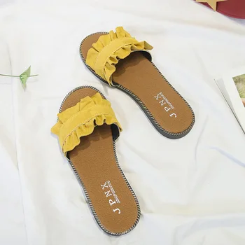 Мода 2020 Лятна обувки Дизайнерски дамски чехли Навън Плажни пързалки Чехли Дамски Литературни сандали на равна подметка