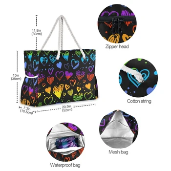 2021 Ново Дъга В Сърцето грах Дамски чанти На Рамо, Мода Водоустойчив Мъкна Плажна чанта с Голям Капацитет дамски Пътни чанти, За пазаруване