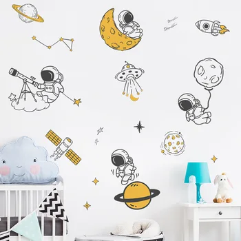 Карикатура Астронавт Космоса, Планетата на Стени, Стикери за Деца в Стаята на Момчетата Спалня Декор на Стената Детска Стая Етикети Домашен интериор Изкуството на Стенописите