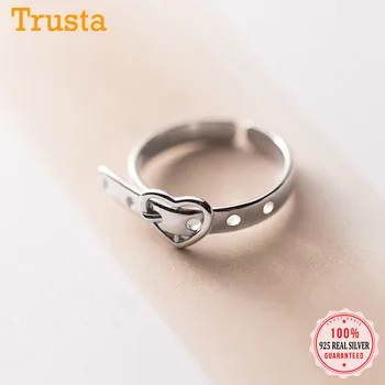TrustDavis Real 925 Sterling Silver Fashion Sweet Creative Belt Сърце Opening Ring For Women Wedding Party Fine Jewelry DB539