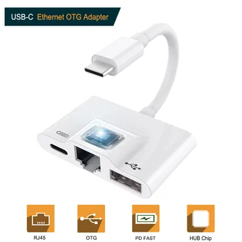 USB C Ethernet OTG Адаптер Type C до USB Кабел RJ-45 100 Mbps Lan Ethernet кабел за зареждане Конвертор за MacBook Android Phone Adapter