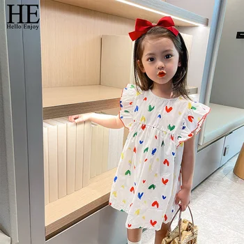 HE Здравей Enjoy Girls' Dresses 2021 Summer New Products Children 's Clothing Sweet And Western Style Small Children' s Baby Print