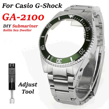 Направи си САМ Подводничар Stainless Steel Watch Band Set for Casio G-SHOCK GA2100 Modified Sea Обитателят For Casio GA-2100 Accessories Rollie
