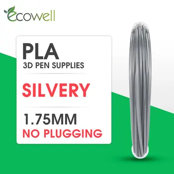 Ecowell PLA Filament 3D Pen filament 3D Printing Material 1.75 mm*5meter Silver for 3D Printing Pen 3D Printer doodler drawing