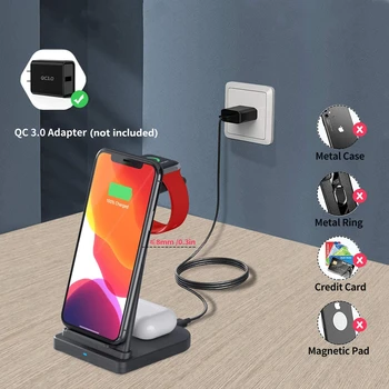 Безжична зарядно устройство 3 в 1 за Airpods Pro на Apple Watch 6 5 SE QI Fast Charger Stand за iPhone Dock 12 11 XR XS X 8 iWatch
