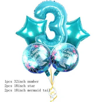 Синьо Море Русалка Балон Градиент На Набор От Алуминиево Фолио Номер На Обвивката На Сърцето Звезди Балони, Празнични Аксесоари Русалка Тематични Партита Supplie
