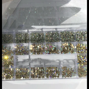 Над 8000 Страз AB, Плосък облегалка, държачът за нокти-Кутия за съхранение на Crystal AB,Rose gold /20 форми за Нокти Art Crystals 12-101