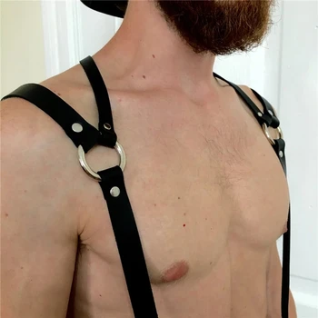Садо-мазо Body Връзване Harness ПУ Leather Belts Gay Men Festival Harajuku Готика Fetish Lingerie Sexual Adjustable Belts Стягане