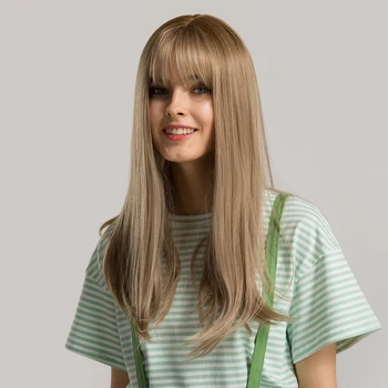 ДЖЕМА Cosplay Дълги прави Омбре Блондин Кафяв Синтетични перуки с бретон за Жени с Естествени Ежедневни Косата Высокотемпературное Влакна