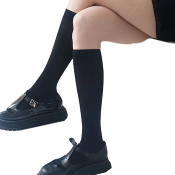 Жените Готическия Черен Коляното Чорапи Окото Ажурная Лоскутная Лолита Kawai Отглеждане 649D