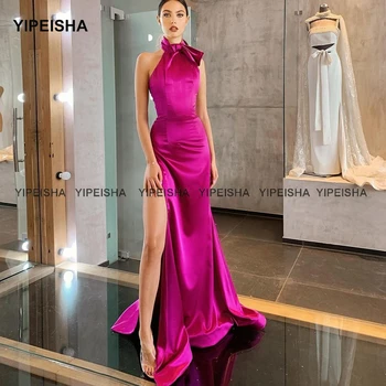 Yipeisha Секси Halter Fuchsia Prom Dresses High Цепка Evening Dress Vestido de Феста Long Mermaid Party Dress Customized 2021 New