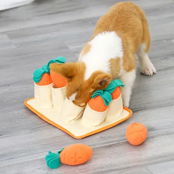 Pet Dog Snuffle Mat Snuffing Training Морков Одеало с Подвижна мек вълнен плат мат