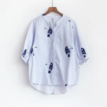 2019 Пролет Нови Жените Половината Ръкави Шарени Ризи, Блузи Мода Птици Печатни Ежедневни Офис Блузи, Ризи