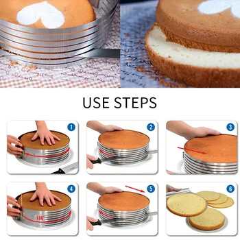 Регулируема 6 Слоя Торта Slicer Kit Мус От Неръждаема Стомана Матрицата за Нарязване на Тортата Инсталационен Пръстен САМ Формата За Печене Инструменти Торта Инструмент