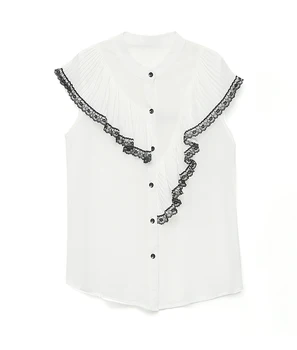 дамски блузи и блузи 2021 лятото с къс ръкав шифоновая блуза, дамски ризи мода къдри однотонная бяла блуза жени 5008 50