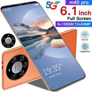 M40 Pro Евтин Смартфон 6.1-Инчов 6 GB RAM, 128GB ROM 4800mAh 10 Core Dual SIM+Micro SD 13+24MP MTK6889 Andriod 10.0 Мобилен телефон