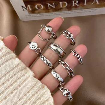 ALIUTOM Vintage Silver Color Metal Пънк Open Rings Design Finger Adjustable Rings for Women Men Party Jewelry Gifts 2021 Trend