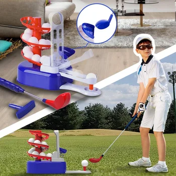 Kids Golf Toys Set W/ Left & Right Club Head, Indoor Outdoor Sport Toy, Training Golf Balls & Club Equipment, Active Exercise Gi