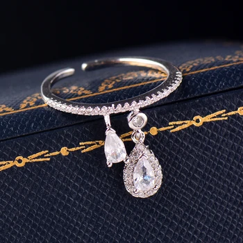 SINLEERY Сълза Crystal Ring Adjusteble Size Rose Gold Silver Цвят на Корейската Мода Бижута 2021 Нов Прием на JZ648 SSK