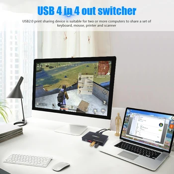 4 port USB KVM - switch 4 в 4 out Превключвател за Клавиатурата, Мишката, Монитора, Принтера 4 бр. Споделяне на 4 Устройства USB 2.0 Продължавам Дърва