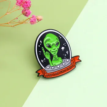 GDHY Един астронавт НЛО Емайл на Жени Потребителски Поздрави от извънземни Космически кораб Брошка Икона за чанти на Ревера на Жени Бижута Подарък за деца