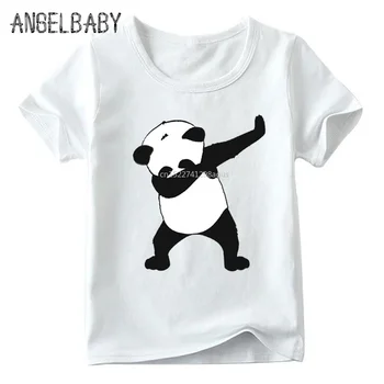 Децата Изненадани Dabbing Panda Ice Cream Printed T shirt Момчета и момичета Летни Бели Върхове Детска мультяшная тениска,ooo5066