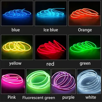 EL Тел String flexible Strip Въжето Tube Neon Party Light Glow Плосък Edge Car Interior Atmosphere 5V 12V Decor Lamp Decored Prop