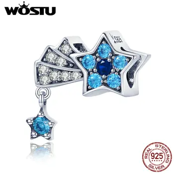 WOSTU Authentic 925 Сребро Blue Secret Star Beads Fit Оригинална Гривна-Пазител Истински S925 Jewelry Gift FIC912