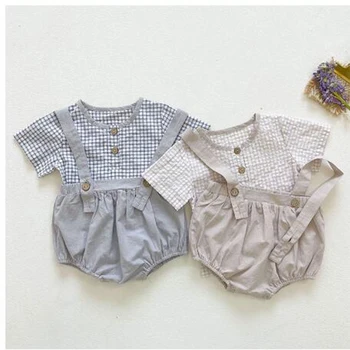 Kids Boy Girl Suit Summer Clothes Бебе Baby Boys Girls Grid Short Sleeve-T-shirt + Лифтинг на Шорти Костюм Комплекти дрехи