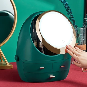 LED Cosmetic Storage Box HD Mirror Makeup Organizer Beauty Boxes Тенис на Прахоустойчив Органайзер за Бижута Makeup Box Dropshipping