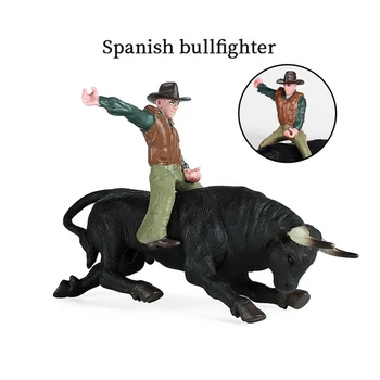 PVC Модел на Животните Играчки Родео Бик с Ездача са подбрани Статична Пластмасова Играчка за деца