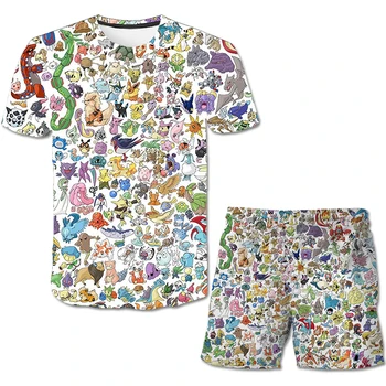 Pikachu 3D Printed Short pants T-Shirt, Детски Cartoon Pokemon, Original Данни, Fashion, 2021 Pokemon Kids Top Shorts T-Shirt