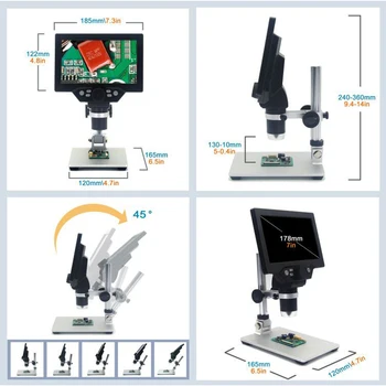 Дигитален микроскоп G1200 7-инчов HD LCD дисплей 12MP 1-1200X Непрекъснато Усилительная Лупа Със Стойка от алуминиева сплав
