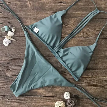 67# Секси Green Микро Бикини Set Women Two Pieces Swimsuit Swimsuit Push Up Мек Сутиен Прашки Бикини Бански Плажно Облекло 2021